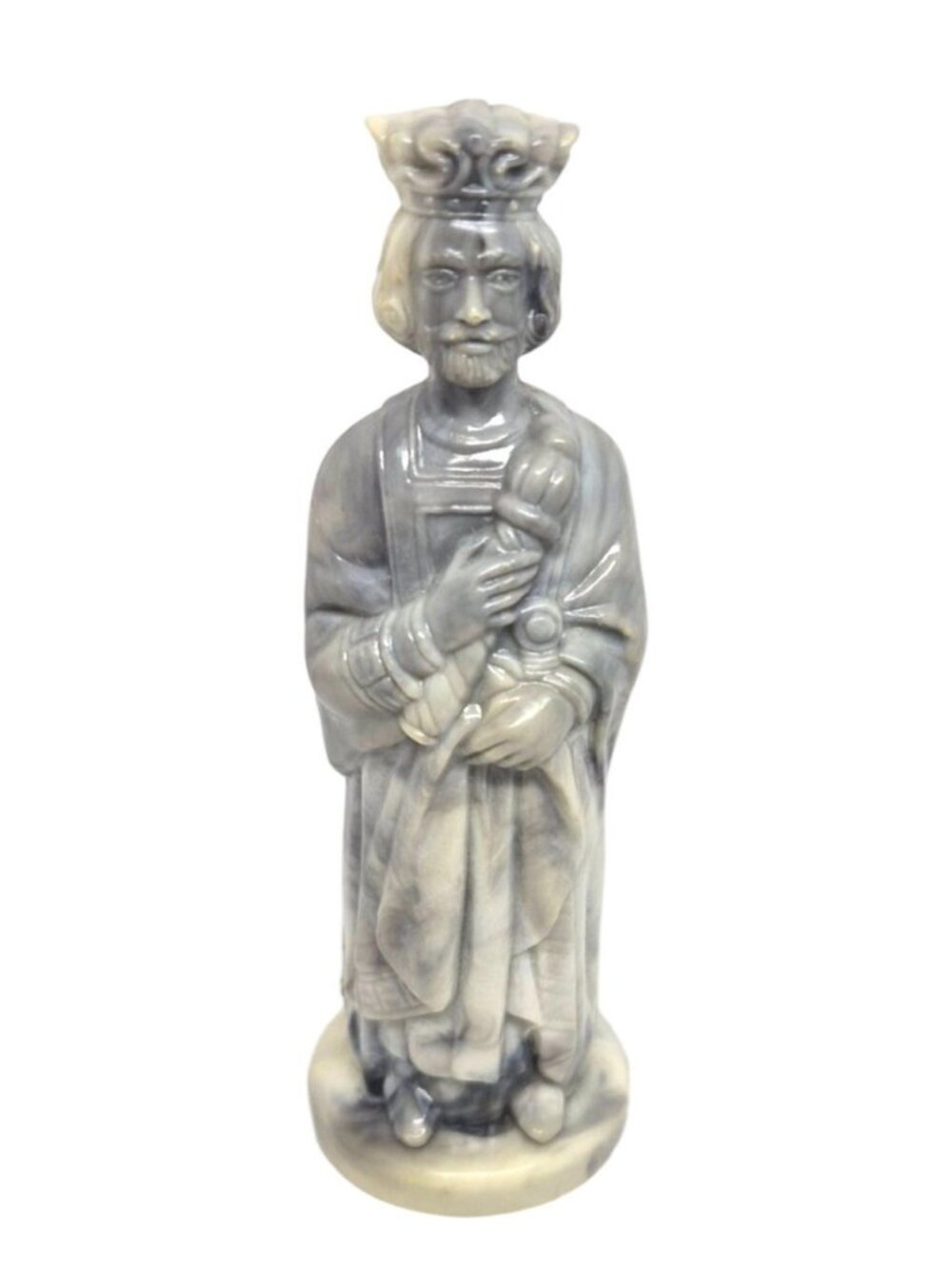 Handcrafted Marble-Look King Figurine Statue Gray & White Swirl Design 4"